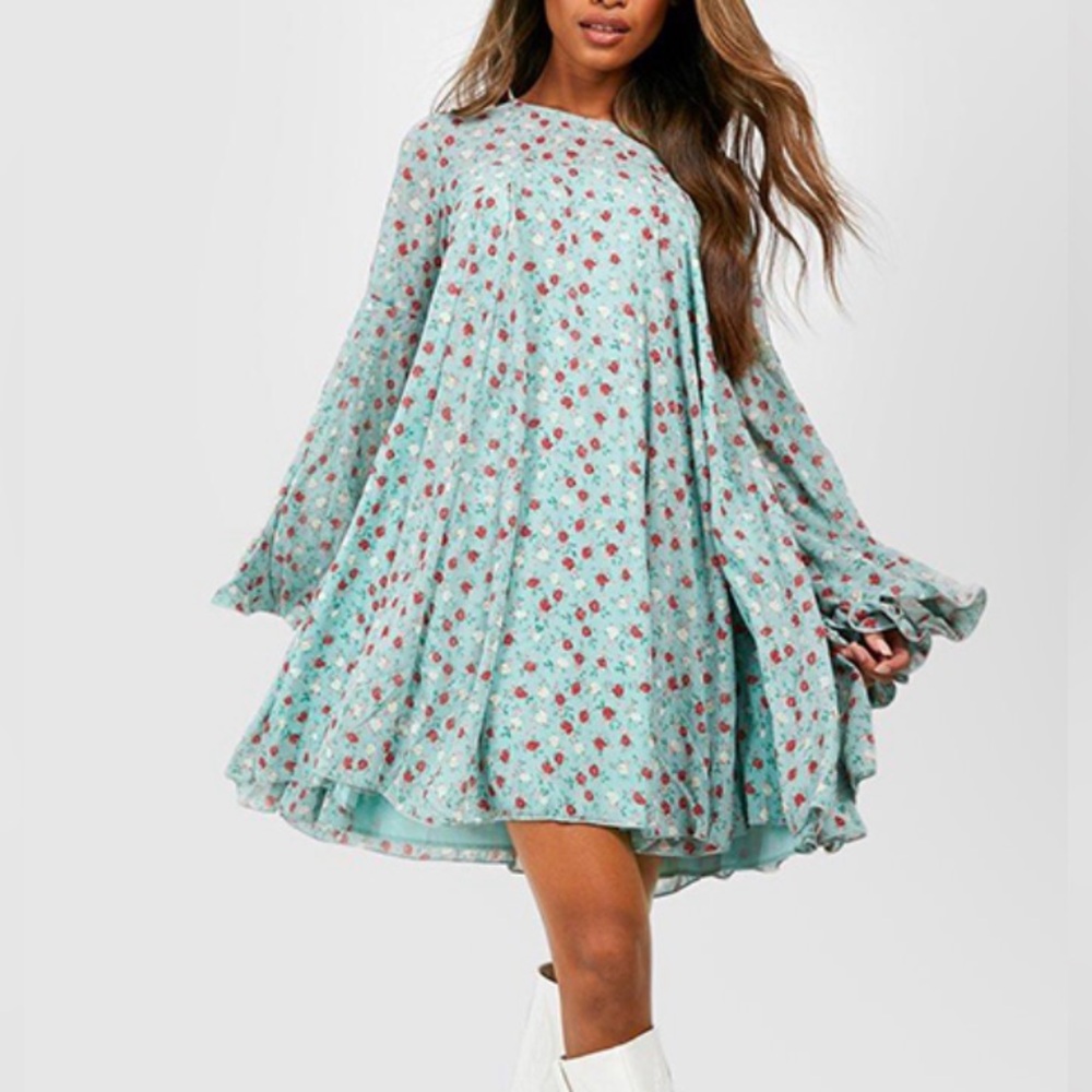 Boohoo Floral Dress in Blue and Red